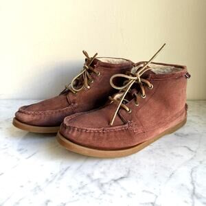 Sebago Women’s Shearling Lined Suede Moccasin Boots – Size 9 Burgundy